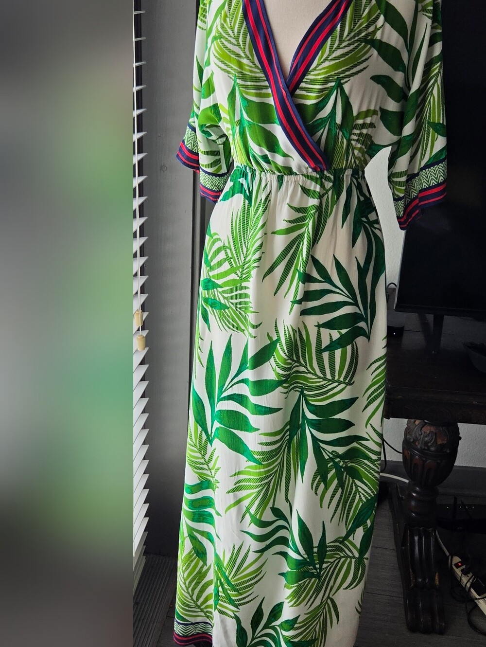 Tropical Green Leaf Maxi Dress